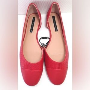 ZARA Trafaluc Red Asymmetric Woven Ballet Flats D'Orsay Loafers 37 US 6.5 NWT